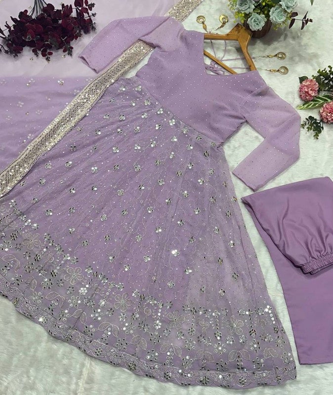 Malishka Export Lavender Anarkali Kurta Pant With Dupatta for Women - Image 4